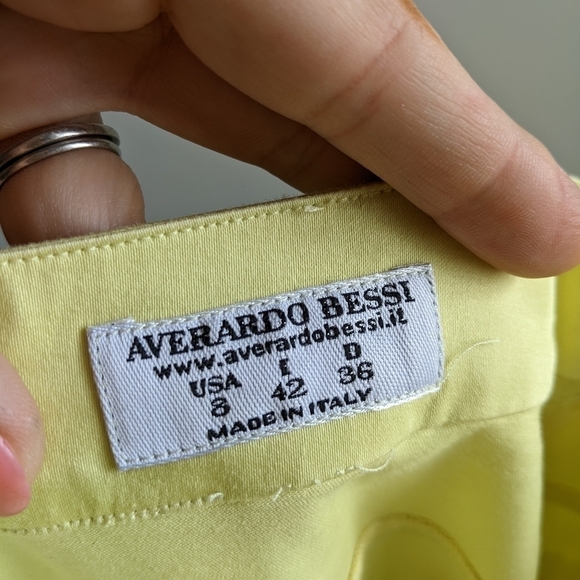 𝅺AVERARDO Bessi High Rise Yellow Pants 8 Luxury Preppy Tennis Prep Straight Leg - Picture 4 of 14